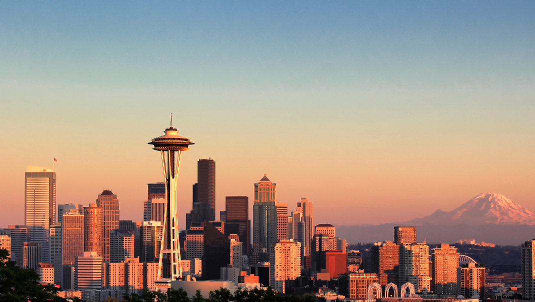 Seattle and the Space Needle during dusk